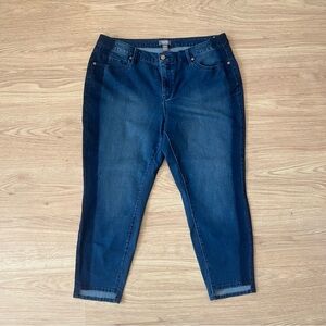 Martha Stewart Medium Indigo Petite 5-Pocket Ankle Jeans w/ Tuxedo Stripe